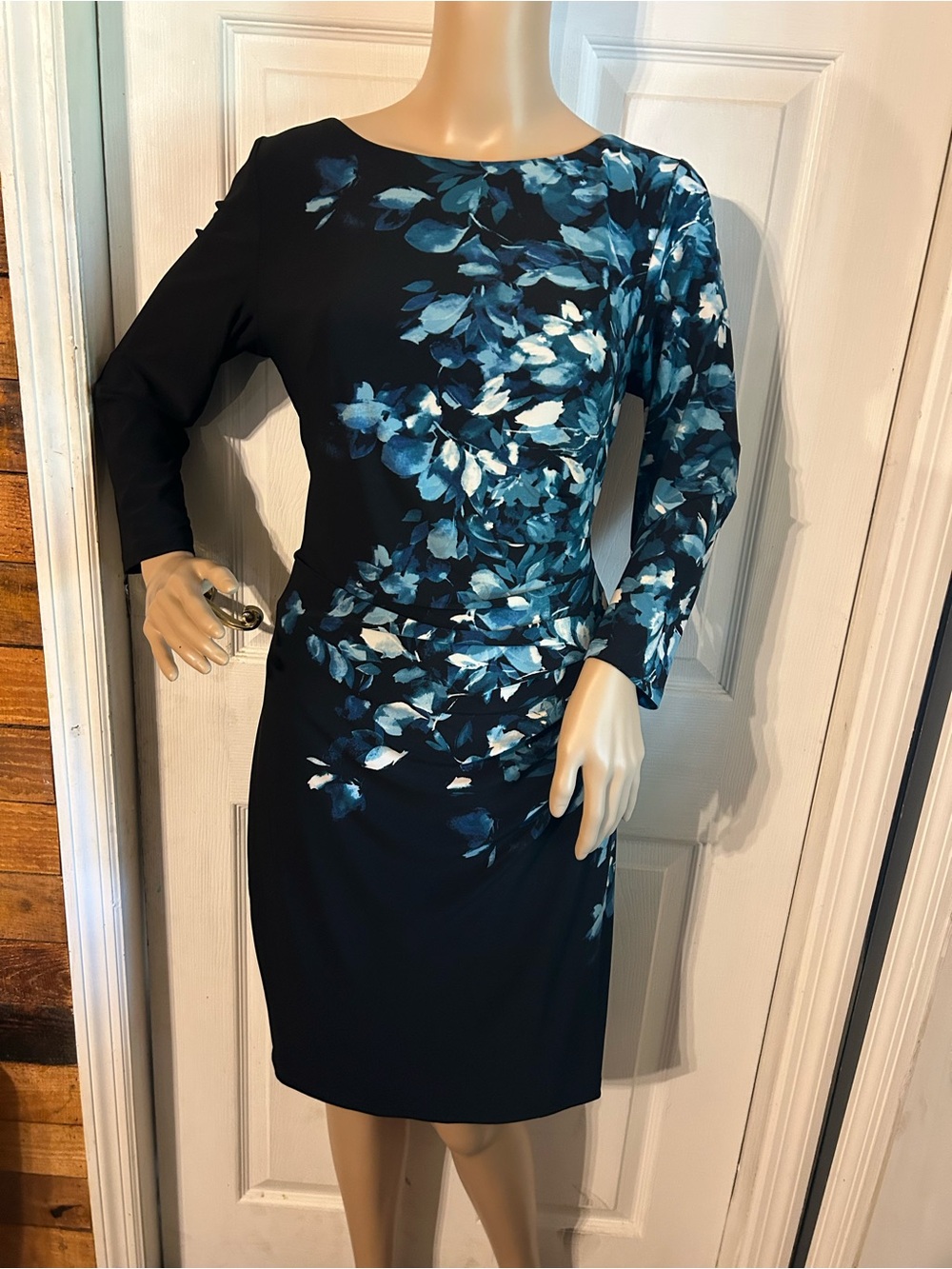 Anne Klein Sheath Dress with Teal Floral Motif